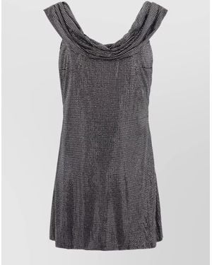 GIUSEPPE DI MORABITO Rhinestone Mini Dress Draped Neckline - Gray