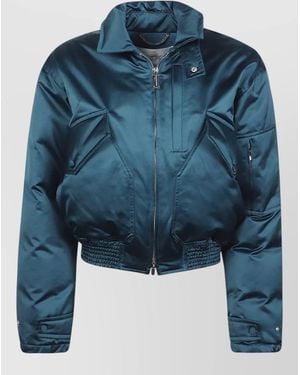 Victoria Beckham Padded Bomber Jacket Buttons Elasticated Hem - Blue