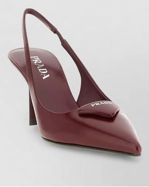 Prada Leather Slingback Mules Metal Logo Heel - Pink