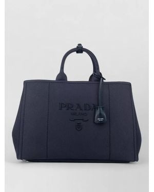 Prada Structured Tote Bag Top Handles Design - Blue