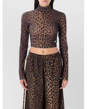 adidas Originals Cropped Leopard Print Mock Neck T-Shirt - Black