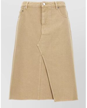 Tory Burch Midi Skirt Belt Loops Back Pockets - Natural