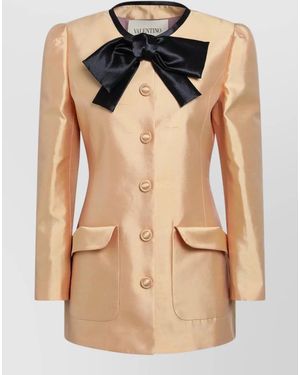 Valentino Bow Detail Satin Jacket Front Pockets - Blue