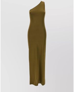 Saint Laurent Silk One-Shoulder Sleeveless Maxi Dress - Green