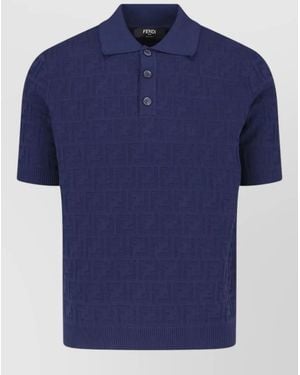 Fendi Polo Shirt Ribbed Collar Short Sleeves Textured - Blue