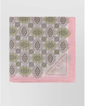 Prada Patterned Cotton Scarf With Fringed Edges - Gray