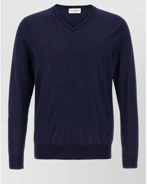 Ballantyne V Neck Knitwear Long Sleeve Jumper - Blue