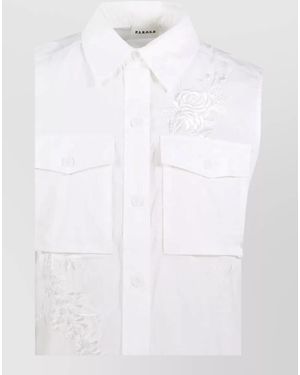 P.A.R.O.S.H. Sleeveless Shirt Clean Design Embroidered Pockets - White
