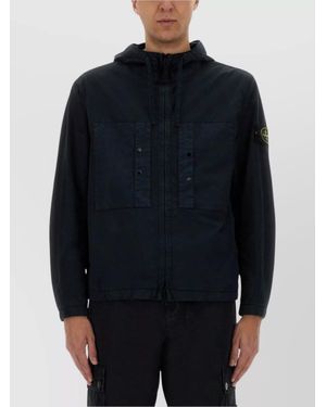Stone Island Short Parka With Elastic Hem And Hood - Blue