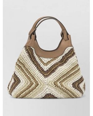 Gianni Chiarini Tote Bag Braided Texture Detachable Strap Handles - Natural