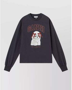 Ganni Organic Cotton Graphic-Print Long-Sleeve Jumper - Blue