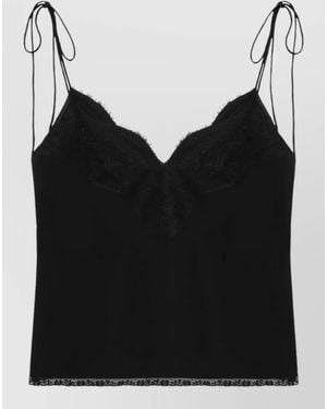 Valentino Lace Trim Top Spaghetti Straps Neckline - Black