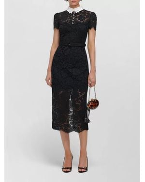 Self-Portrait Lace Midi Dress Fitted Silhouette Belt - Black