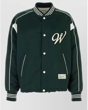 WOOYOUNGMI Satin Bomber Jacket Contrast Piping Pockets - Green