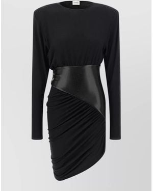 ANDAMANE Bodycon Ruched Dress Round Neck Waistband - Black