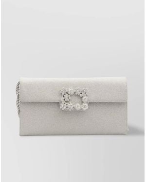 Roger Vivier Flower Crystal Envelope Clutch Bag - Gray