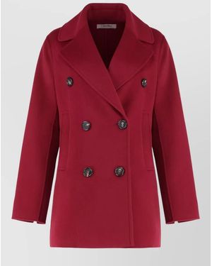 Max Mara Virgin Wool Belted Coat Button Detailing - Red
