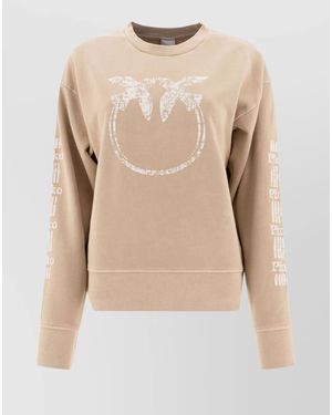 Pinko Cotton Logo Print Sweatshirt - Natural