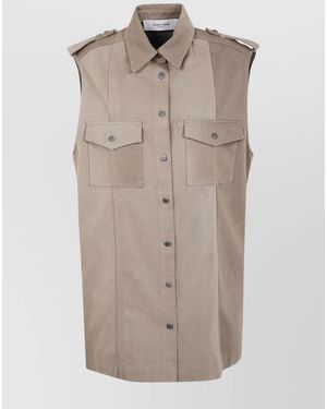 Golden Goose Denim Sleeveless Shirt Dress - Natural