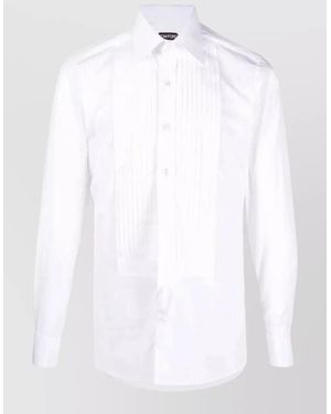 Tom Ford Evening Shirt Point Collar Pleated Front - White