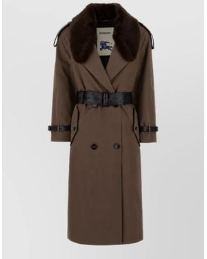 Burberry Cotton Long Double-Breasted Trench Coat - Brown
