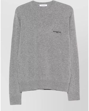 Givenchy Cashmere Wool Logo-Detail Ribbed Crewneck Jumper - Grey