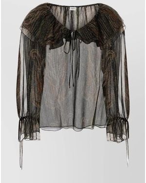 Saint Laurent Off-Shoulder Blouse With Drawstring Poet Sleeves - Black