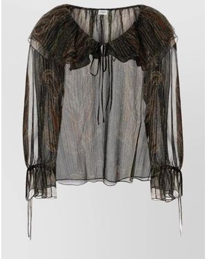 Saint Laurent Off-Shoulder Blouse With Drawstring Poet Sleeves - Black