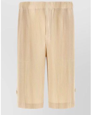 Homme Plissé Issey Miyake Versatile Bermuda Shorts Pleats Knee Length Pockets - Natural