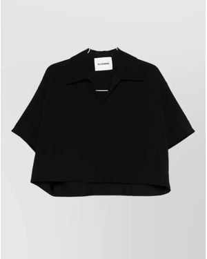 Jil Sander Collared Cropped Short Sleeve Polo Top - Black