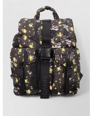Ganni Floral Backpack Top Handle Adjustable Straps - Gray