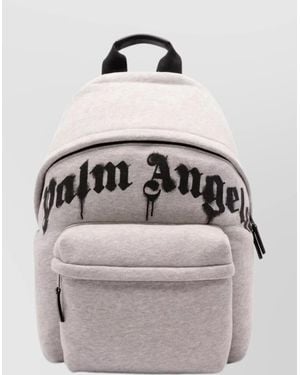 Palm Angels Curved Logo Backpack Zip Pocket - Gray