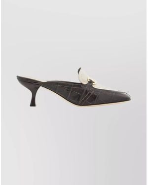 Ferragamo Two-Tone Mules With Buckle And Kitten Heel - Black