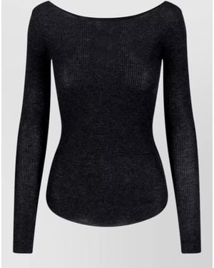 Isabel Marant Long Sleeve Ribbed Stretch Crewneck Top - Black