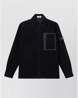 Stone Island Corduroy Jacket Buttoned Cuffs Chest Pocket Long Sleeves - Blue