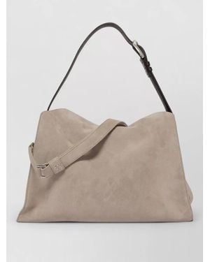 Orciani Soft Suede Shoulder Bag Structured Design - Natural