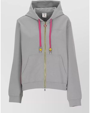 CASABLANCA Cropped Hooded Sweatshirt With Embossed Logo And Charms - Grey