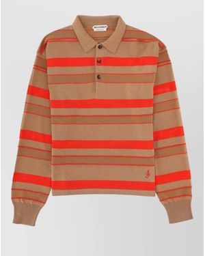 JW Anderson Polo Shirt Logo Ribbed Cuffs Stripe Pattern - Orange