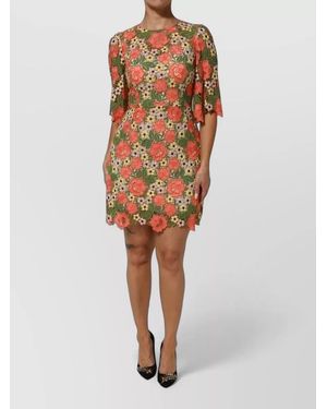 Dolce & Gabbana Floral Embroidered A-Line Mini Dress - Brown