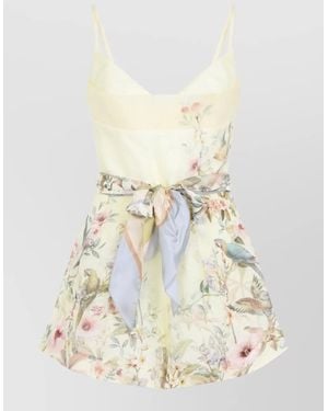 Zimmermann Silk Linen Printed Fitted Playsuit - White