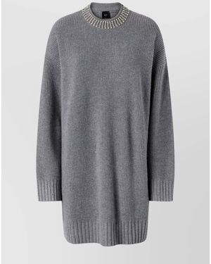 Pinko Relaxed Fit Knee-Length Dress With Embellished Neckline - Grey