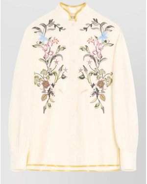 Valentino Garavani Floral-Embroidered Linen Shirt - Natural