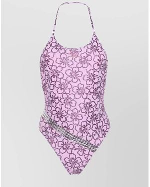 Cormio Halterneck Belted Floral-Print Swimsuit - Pink