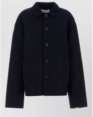 Extreme Cashmere Wool Blend Maker Coat Collared Long Sleeves - Blue