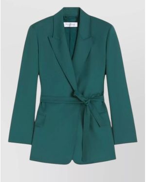 Max Mara Tailored Jacket Belted Waist Flap Pockets - Green