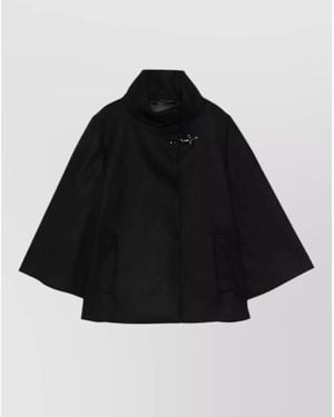 Fay Wool Cashmere Cape High Collar Pockets - Black