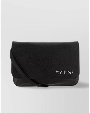 Marni Leather Flap Trunk Crossbody Bag - Black