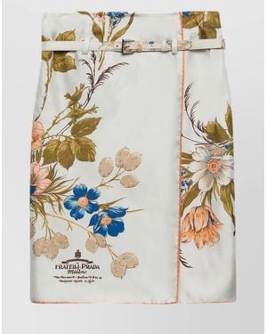 Prada Silk Floral-Print Belted Midi Wrap Skirt - Multicolor