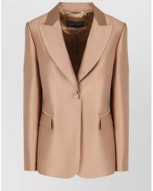 Alberta Ferretti Silk Satin Blazer - Natural