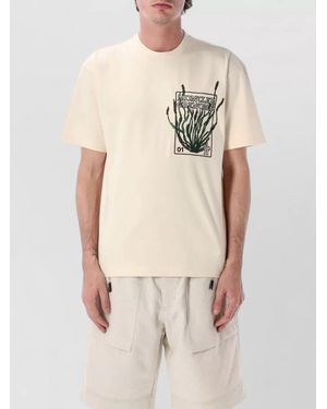 Moncler Botanical Graphic Stretch Cotton Crew Neck T Shirt - Natural